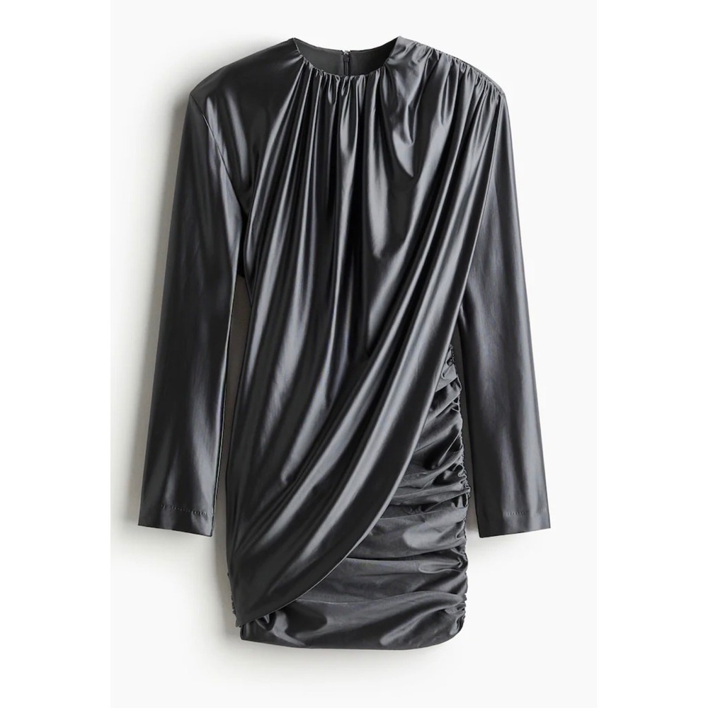 H&M Studio Collection Shiny Draped Gray Mini Dress Size XXL NWT
